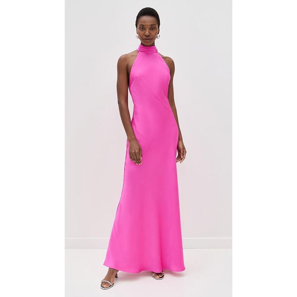 MISHA Hot Pink Evianna Oversized Bow Sleeveless Satin Maxi Gown Womens XS